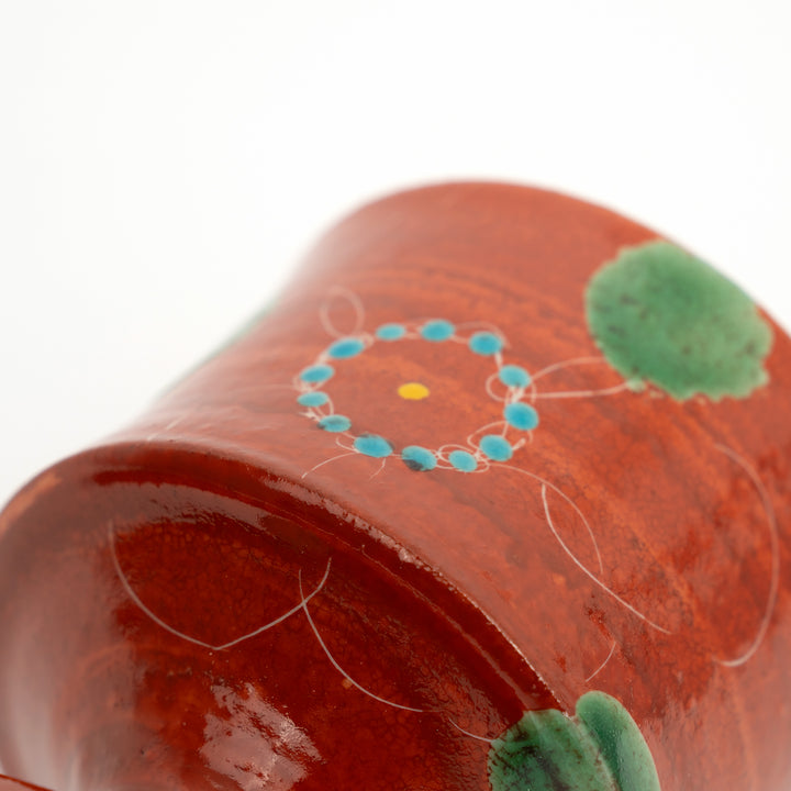 Kutani Ware Hand-Painted Goblet Crackle Glazed Red Floral by Kokuzougama 虚空蔵窯