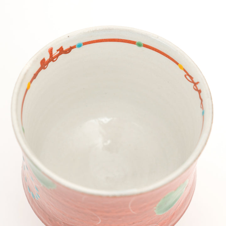 Kutani Ware Hand-Painted Goblet Crackle Glazed Red Floral by Kokuzougama 虚空蔵窯