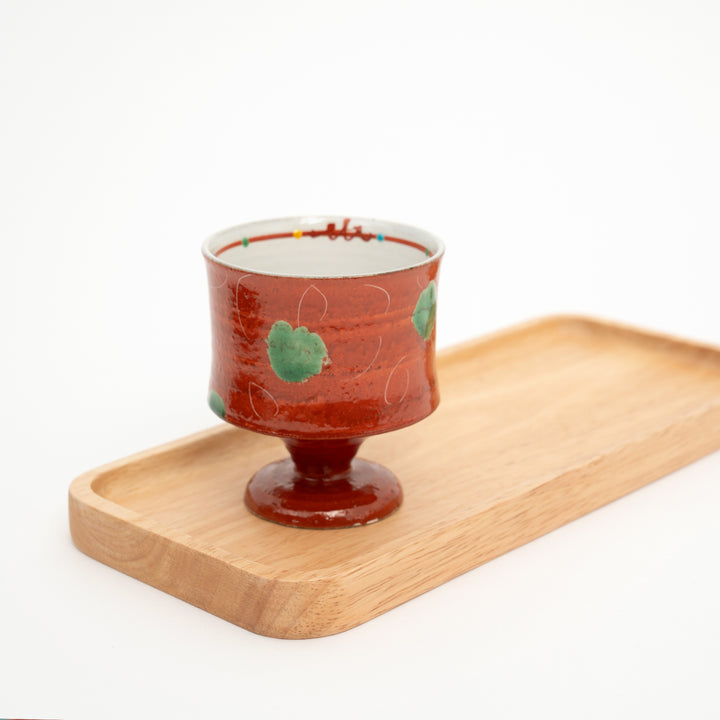 Kutani Ware Hand-Painted Goblet Crackle Glazed Red Floral by Kokuzougama 虚空蔵窯
