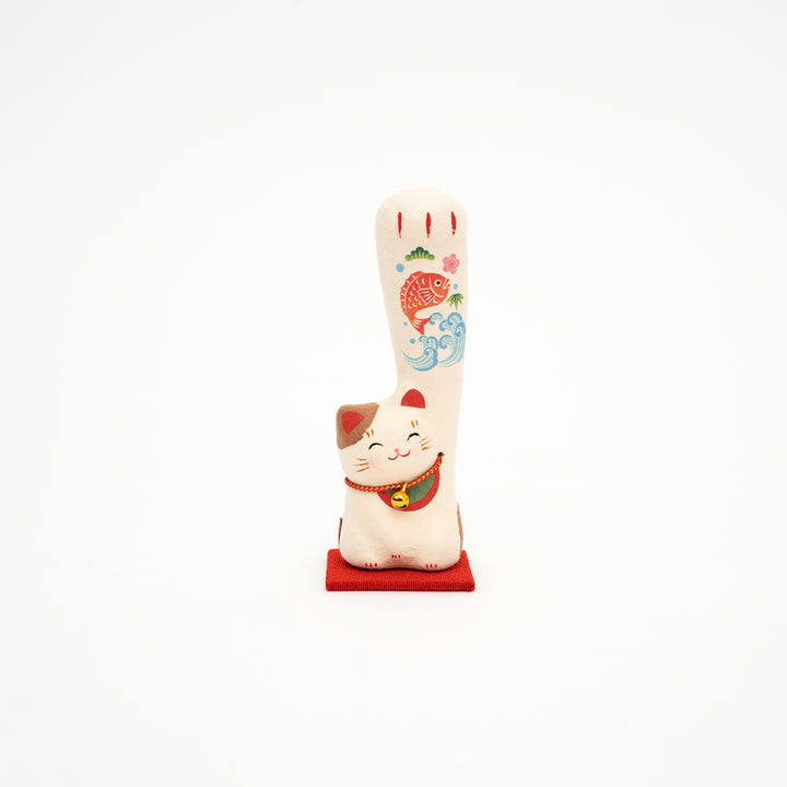 Long Hand Small Ceramic Lucky Cat Figurine