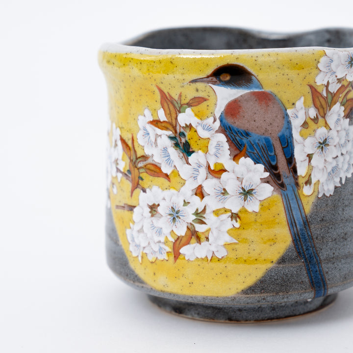 HANDMADE KUTANI WARE YOSHIDAYA CHERRY BIRD Japanese Tea cup