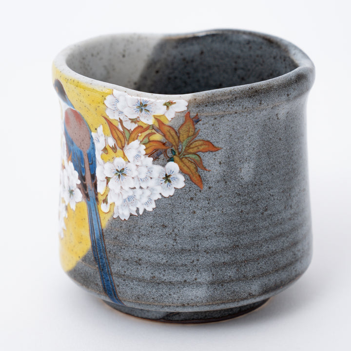 HANDMADE KUTANI WARE YOSHIDAYA CHERRY BIRD Japanese Tea cup