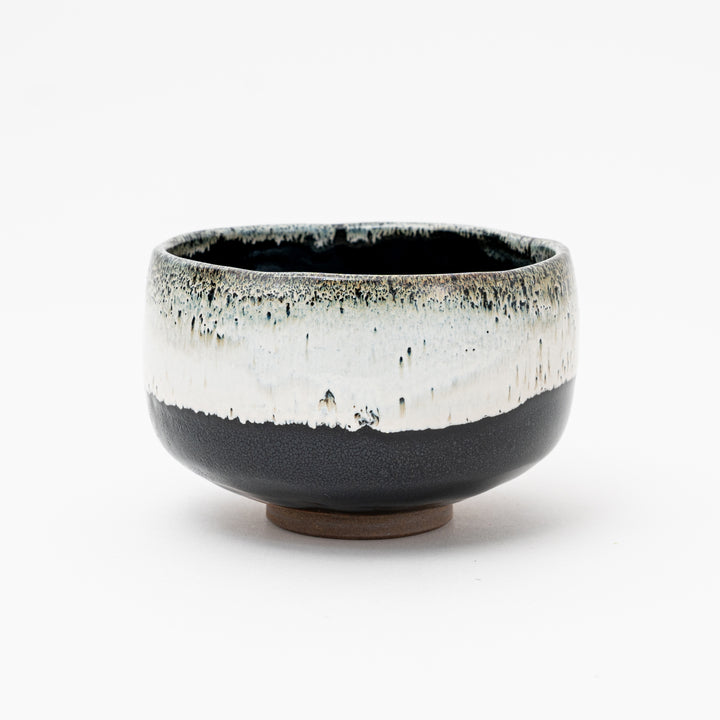 Handmade Black White Tenmoku Matcha Bowl
