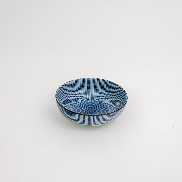 Authentic Japanese Tokusa ceramic bowl 6 inch diameter with traditional blue stripe design
