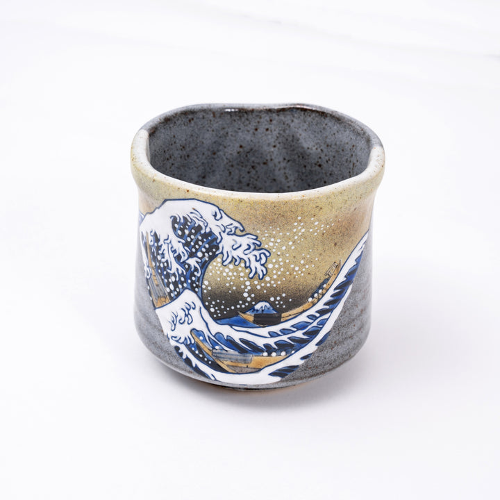 Kutani Ware Hand-Painted Japanese Tea Cup with Hokusai Wave Design - Great Wave off Kanagawa Made in Japan