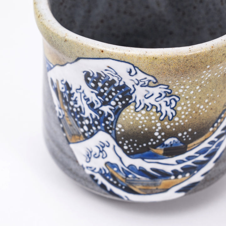 Kutani Ware Hand-Painted Japanese Tea Cup with Hokusai Wave Design - Great Wave off Kanagawa Made in Japan