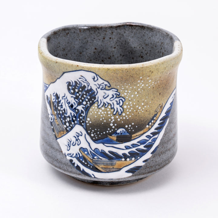 Kutani Ware Hand-Painted Japanese Tea Cup with Hokusai Wave Design - Great Wave off Kanagawa Made in Japan