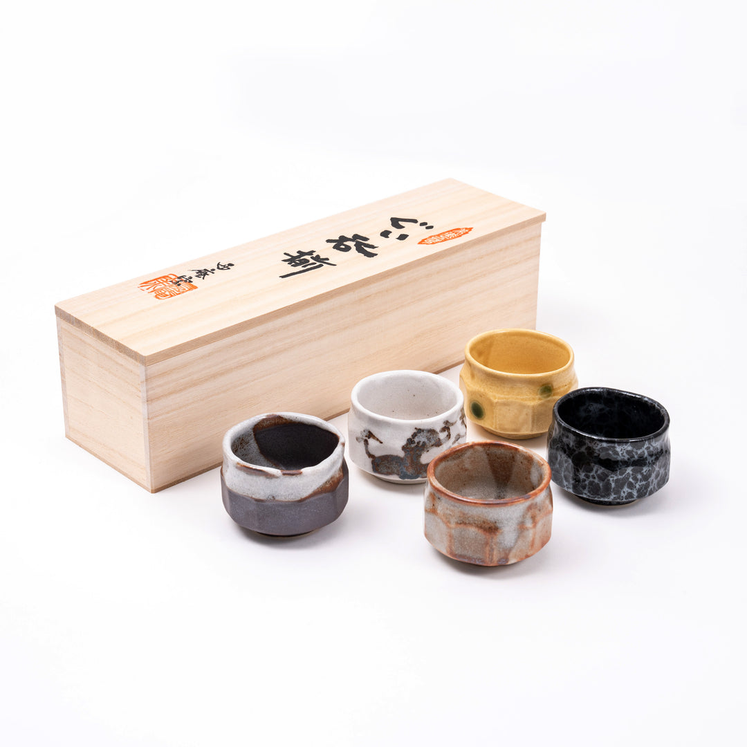Mino Ware Set of 5 Handmade Sake Cup Gift Set