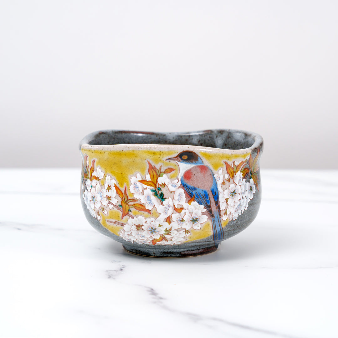 handmade bird matcha bowl Japan kutani