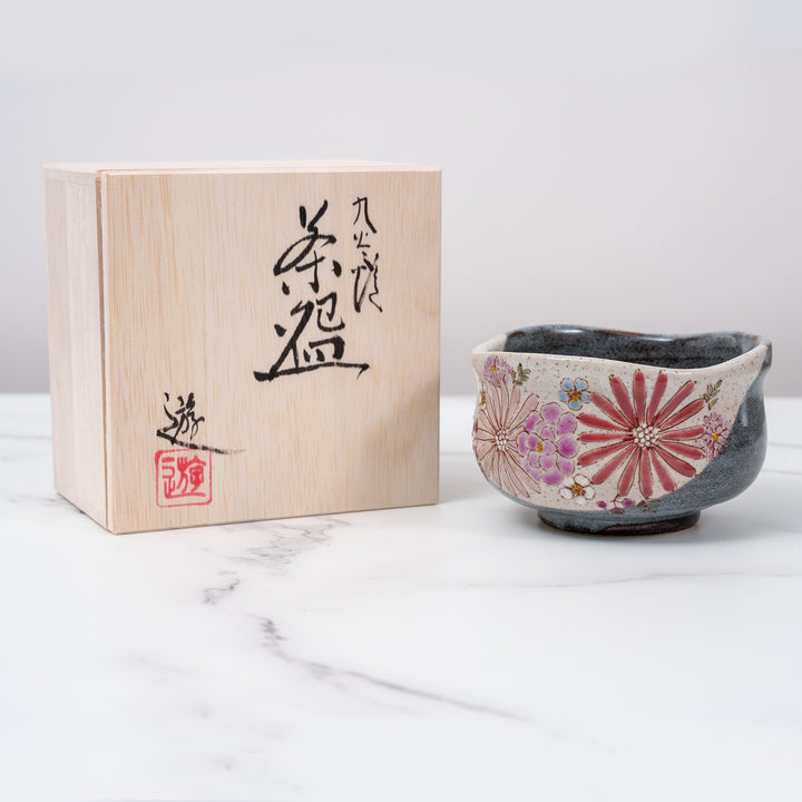 Handcrafted  Kutani Ware Floral Matcha Bowl