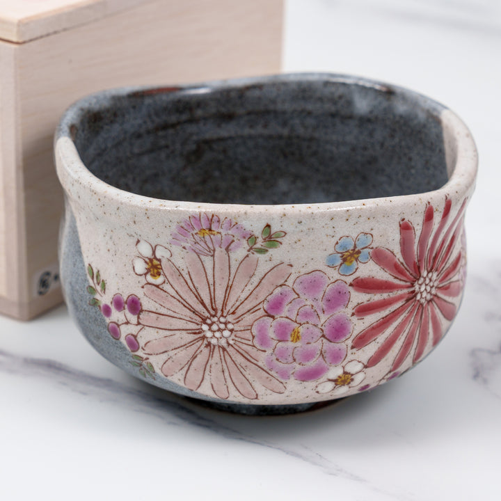 Handcrafted  Kutani Ware Floral Matcha Bowl