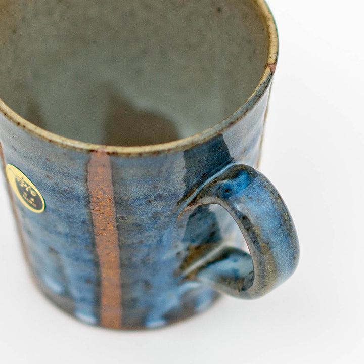 Japanese Handmade Shigaraki-yaki Wabi Sabi Striped Indigo Mug