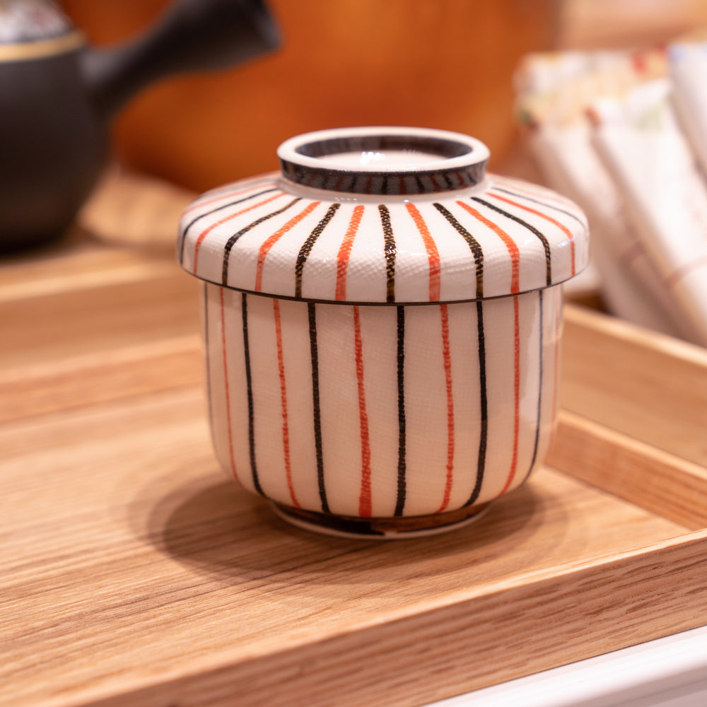 handmade Seto ware Ceramic bi-color line chanwanmushi cup with lid 