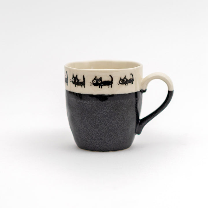 Handmade Cat Mug Mino Ware - Black