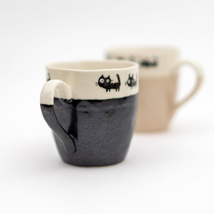 Handmade Cat Mug Mino Ware - Black