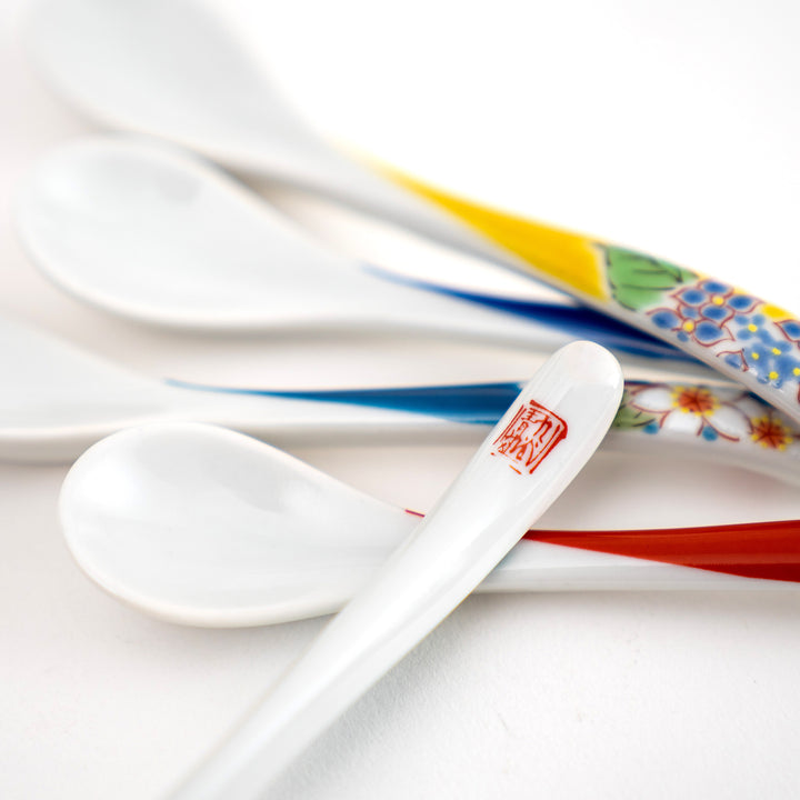 Kutani Yaki Hand-painted Flower Tea Spoon Set of 5