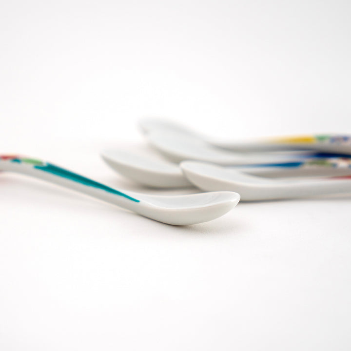Kutani Yaki Hand-painted Flower Tea Spoon Set of 5