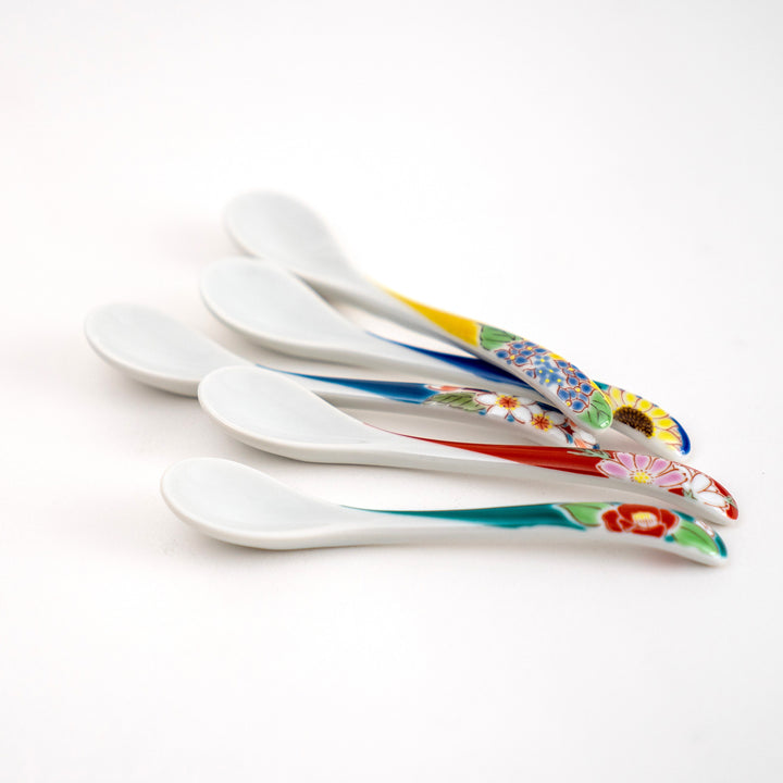 Kutani Yaki Hand-painted Flower Tea Spoon Set of 5