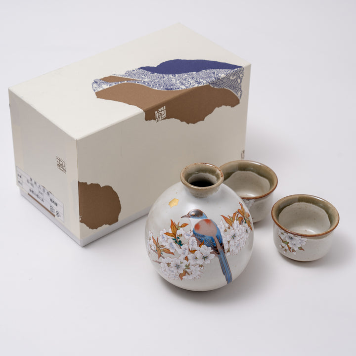 Gold Leaf Cherry Blossom and Bird Classic Sake Gift Set