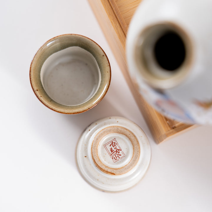 Handmade Kutani Cherry Blossom Bird Sake Gift Set