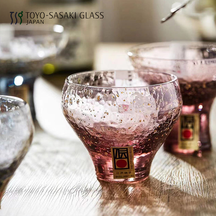Edo Glass gold leaf sake cup red
