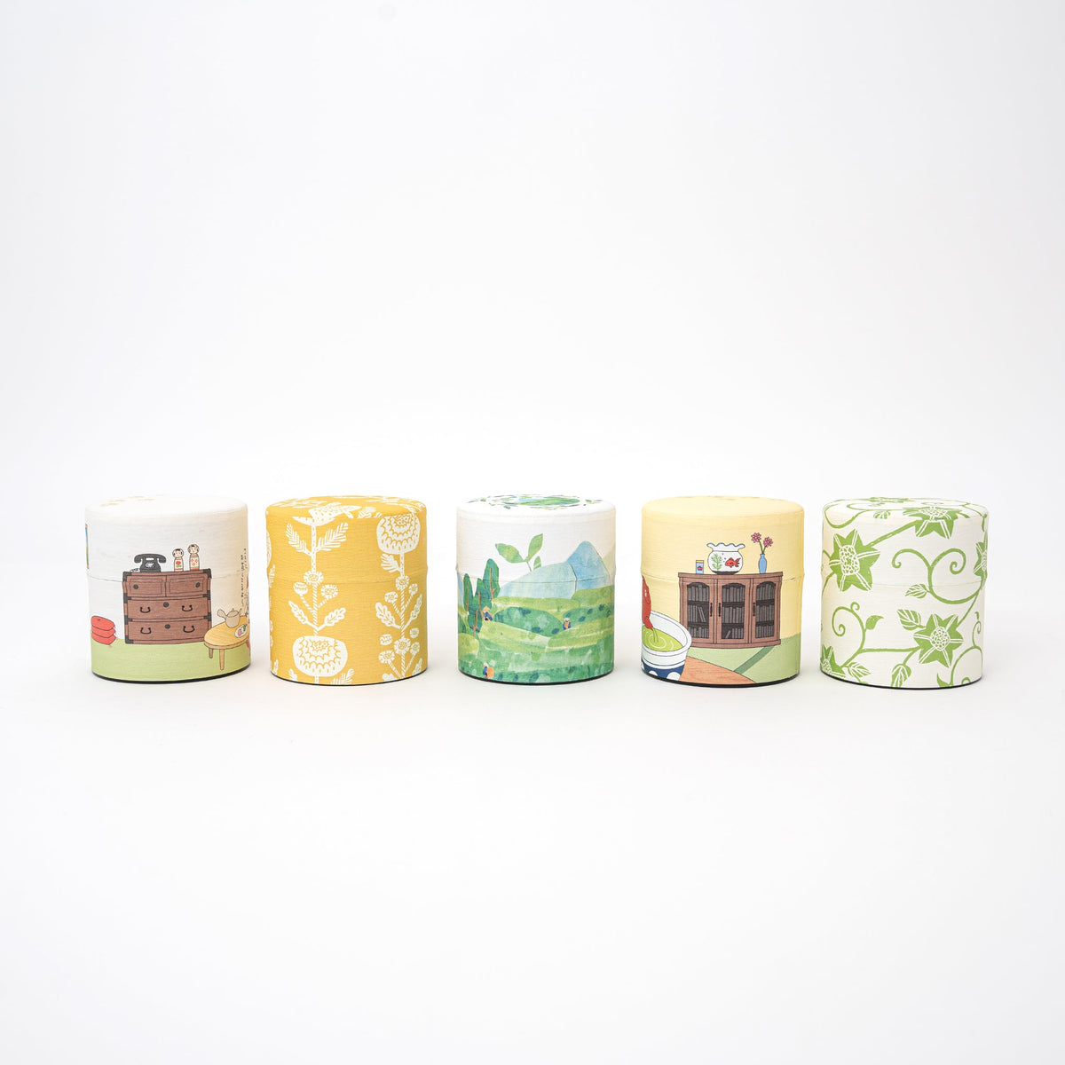 Japanese washi paper tea tins and tea canisters for matcha and loose leaf tea
