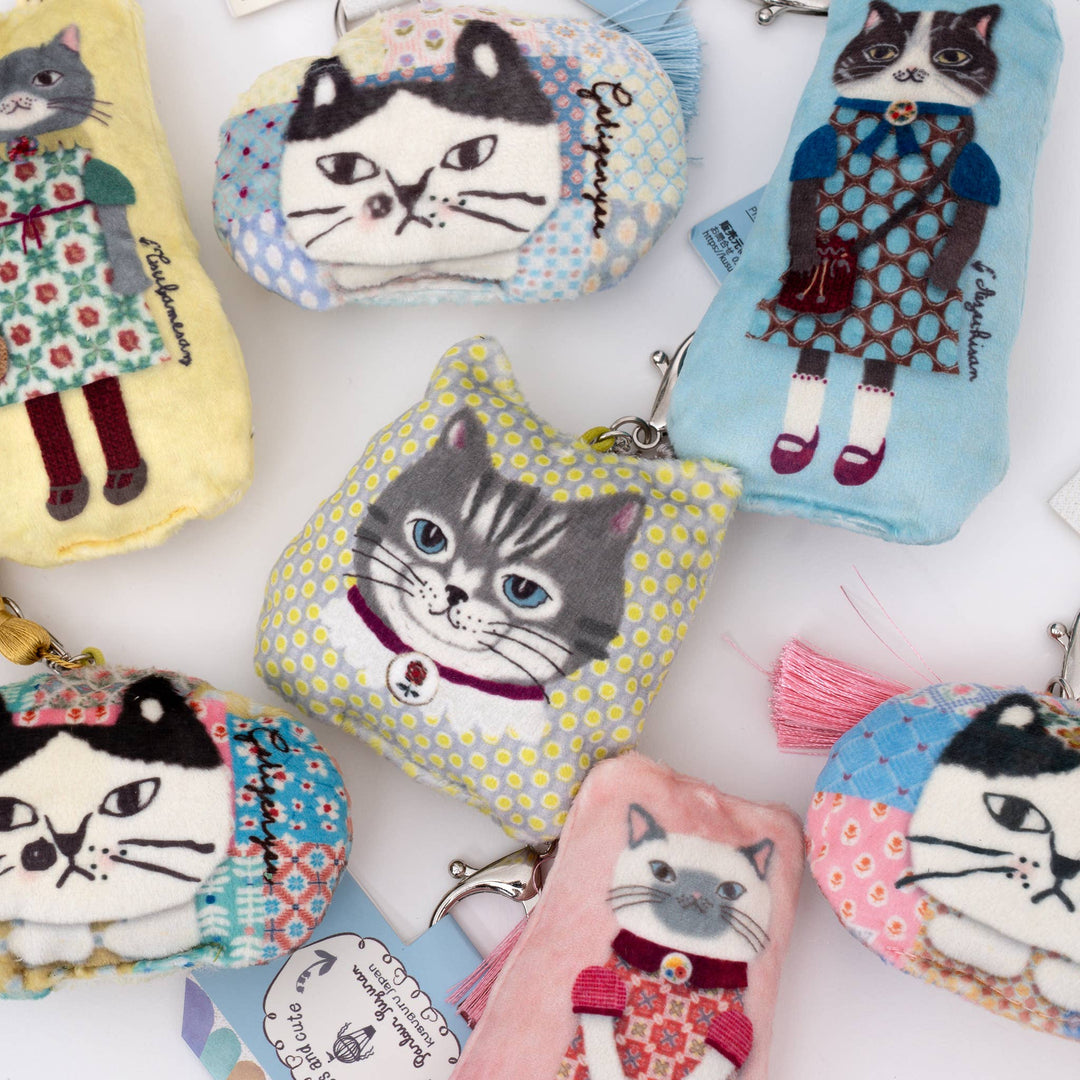 Kusuguru Japan Cat Puffed Fabric Keychain with Tassel