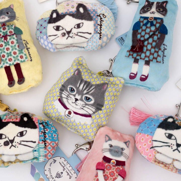 Kusuguru Japan Cat Puffed Fabric Keychain with Tassel
