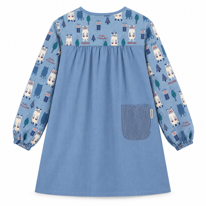 Kusuguru Japan Cat Long Sleeve Cotton Apron Smock-Blue image 3