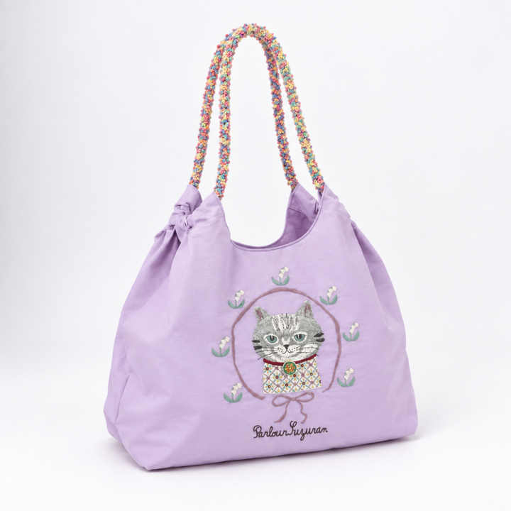 Kusuguru Japan Embroidered Cat Nylon Shoulder Bag