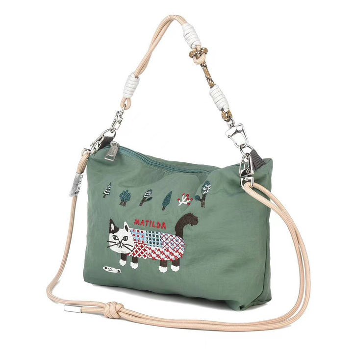Kusuguru Japan Embroidered Cat Multi-Use Crossbody Bag