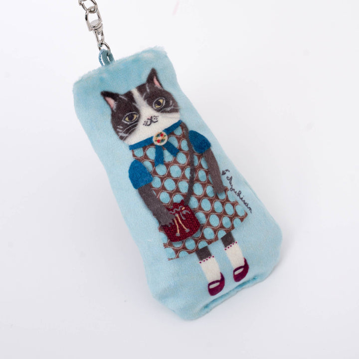 Kusuguru Japan Cat Puffed Fabric Keychain with Tassel