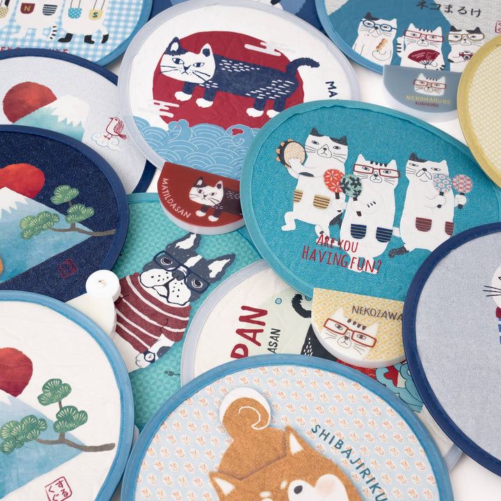 Kusuguru Japan Foldable Cat Hand Fan - Portable Round Fan