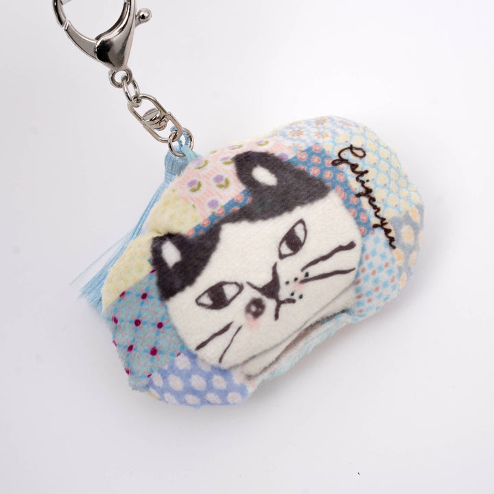 Kusuguru Japan Cat Puffed Fabric Keychain with Tassel