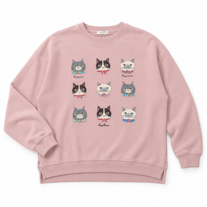 KUSUGURU JAPAN Cat Embroidered Oversized Sweatshirt – Pink image 3
