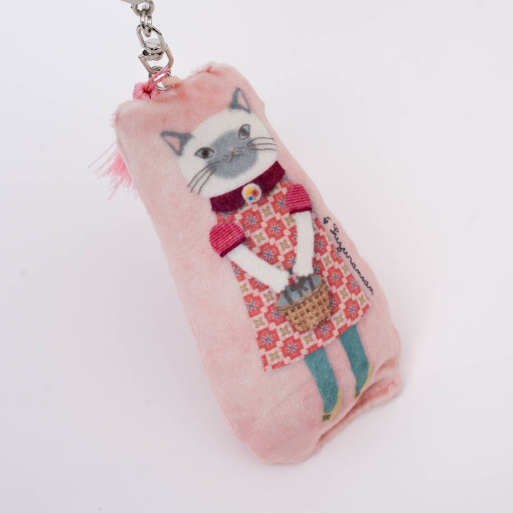 Kusuguru Japan Cat Puffed Fabric Keychain with Tassel