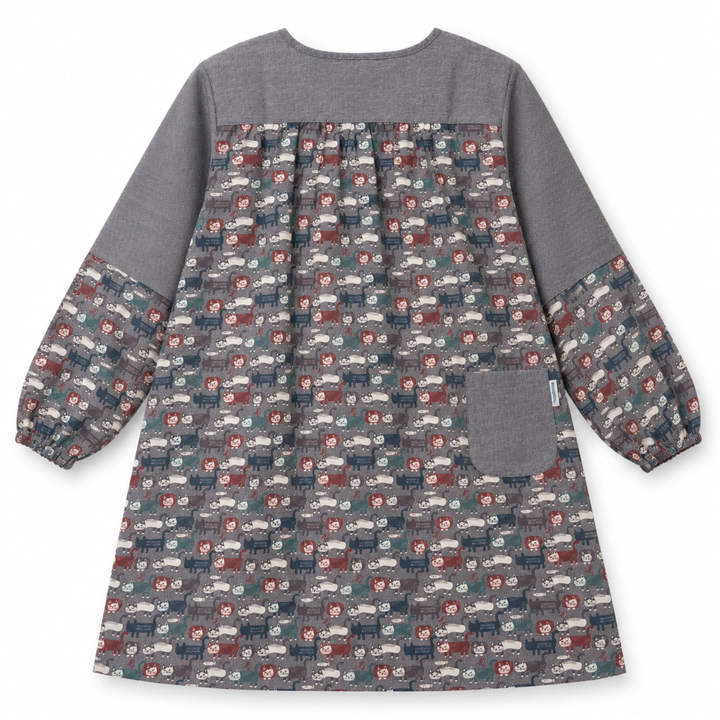 Kusuguru Japan Cat Patchwork Long Sleeve Smock Apron-Gray image 3