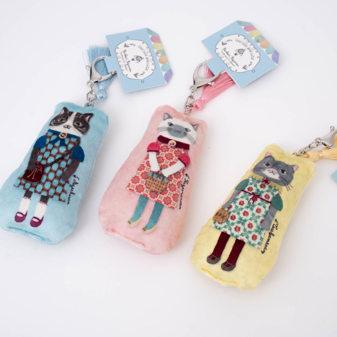Kusuguru Japan Cat Puffed Fabric Keychain with Tassel