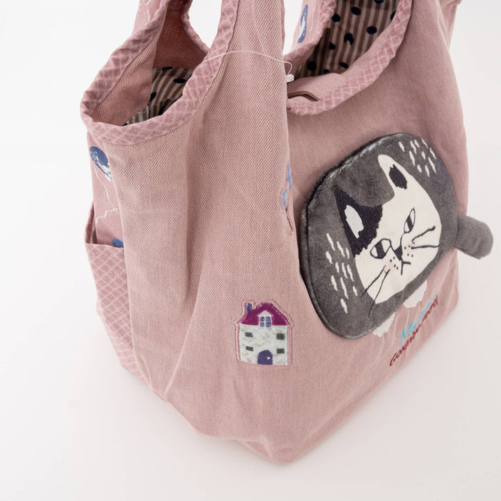 Kusuguru Japan Embroidered Climbing Cat Canvas Tote