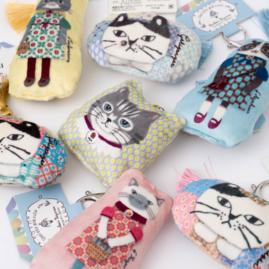 Kusuguru Japan Cat Puffed Fabric Keychain with Tassel