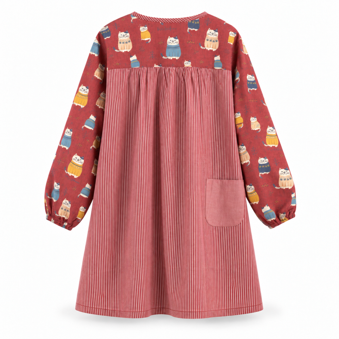 Kusuguru Japan Cat Print Long Sleeve Cotton Apron Smock image 4