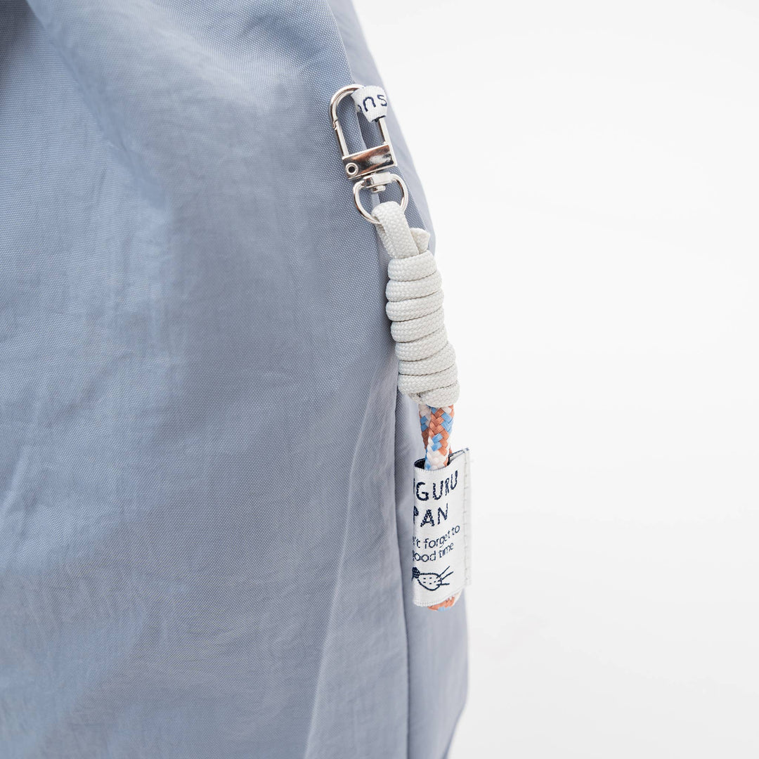 Kusuguru Embroidered Cat Nylon Shoulder Tote bag -Dusty Blue