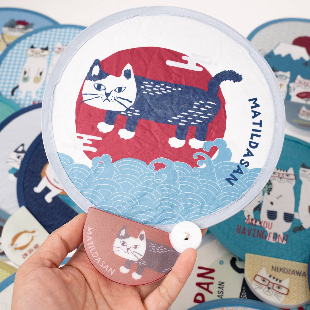Kusuguru Japan Foldable Cat Hand Fan - Portable Round Fan