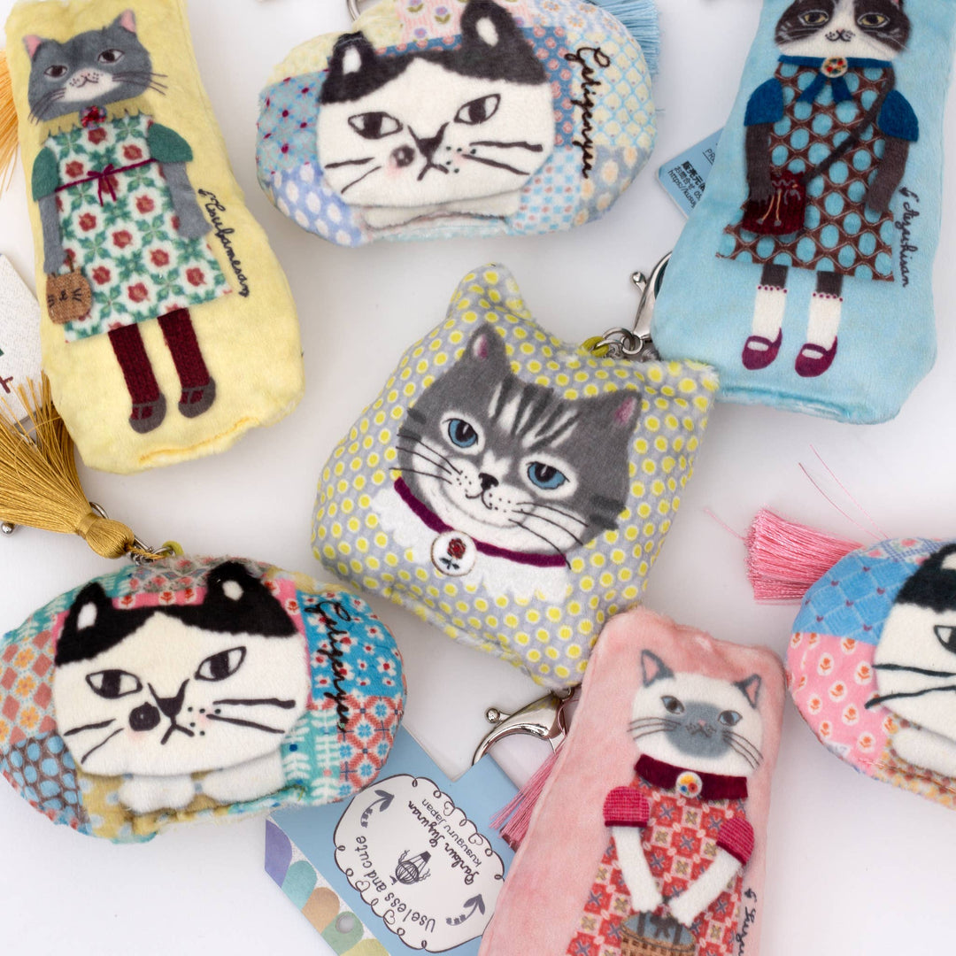 Kusuguru Japan Cat Puffed Fabric Keychain with Tassel