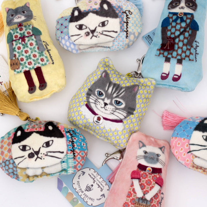 Kusuguru Japan Cat Puffed Fabric Keychain with Tassel