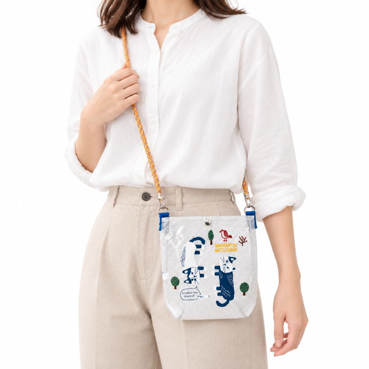 Kusuguru Japan Embroidered Cat PVC Mesh Crossbody Bag image 6