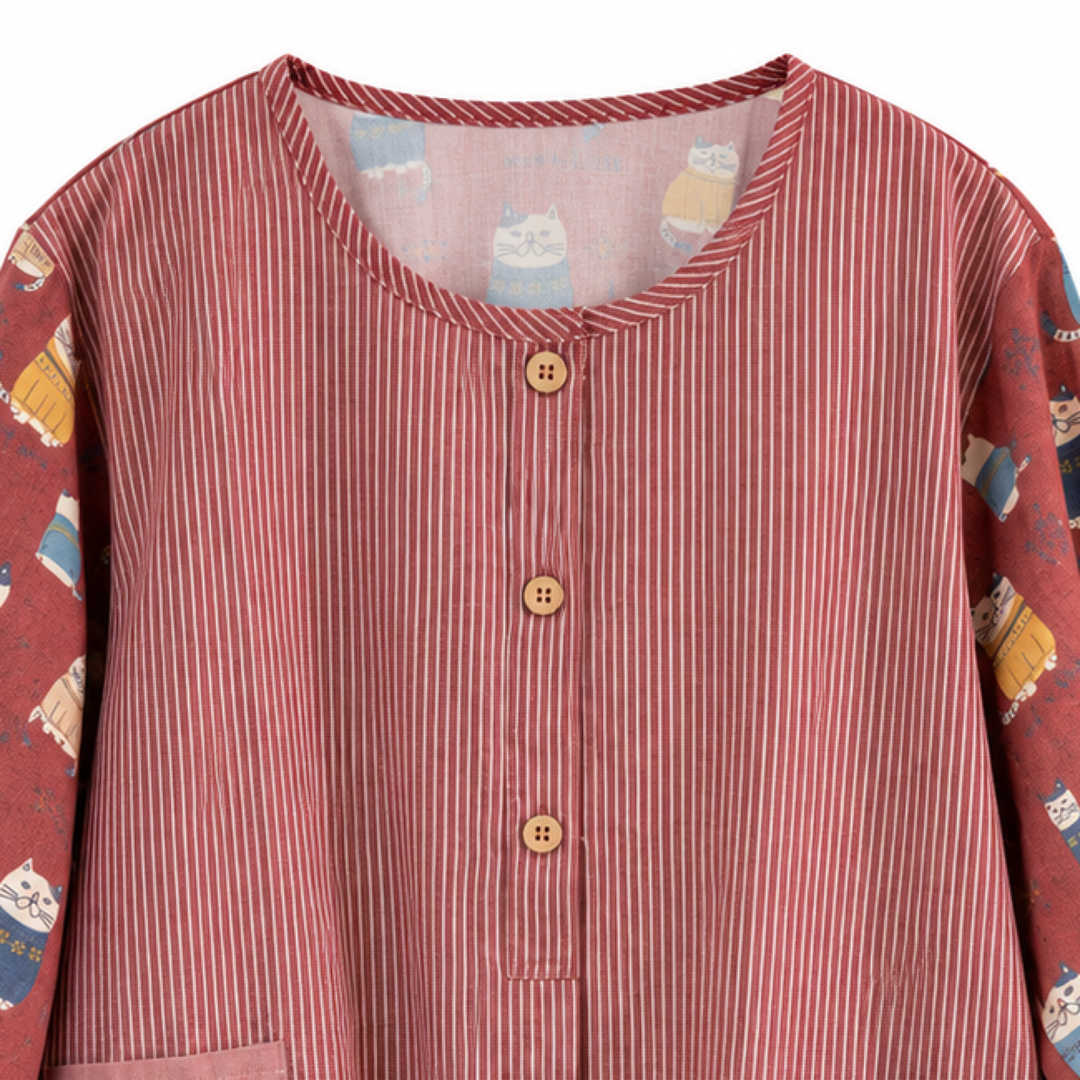 Kusuguru Japan Cat Print Long Sleeve Cotton Apron Smock image 3