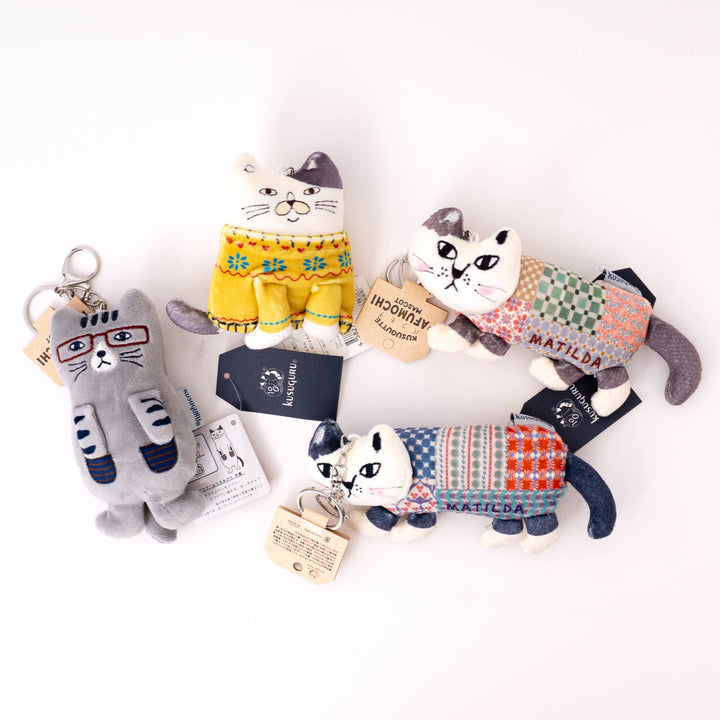 Kusuguru Japan Embroidered Cat Plush Keychain Bag Charm