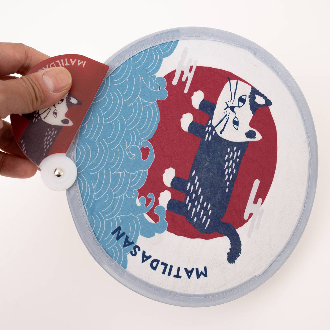 Kusuguru Japan Foldable Cat Hand Fan - Portable Round Fan