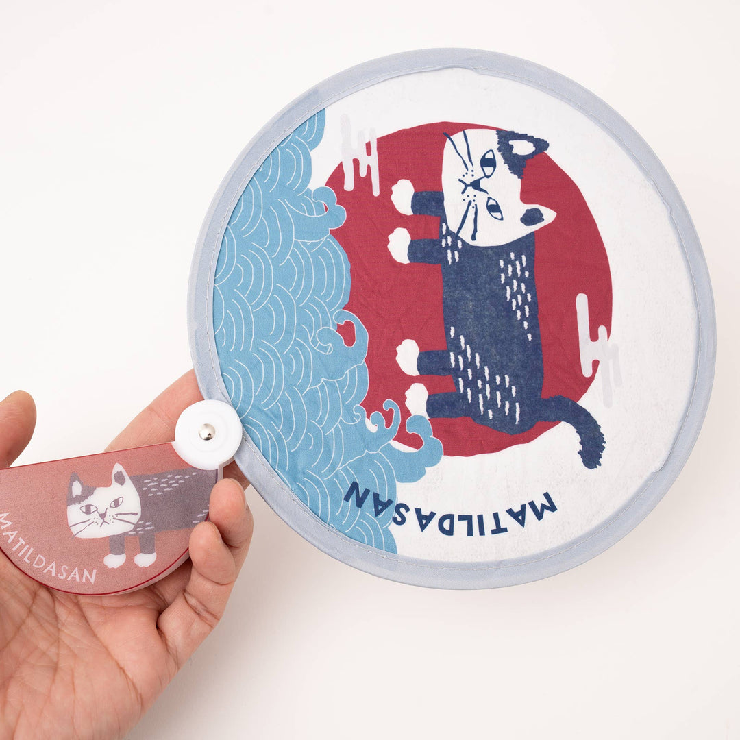 Kusuguru Japan Foldable Cat Hand Fan - Portable Round Fan